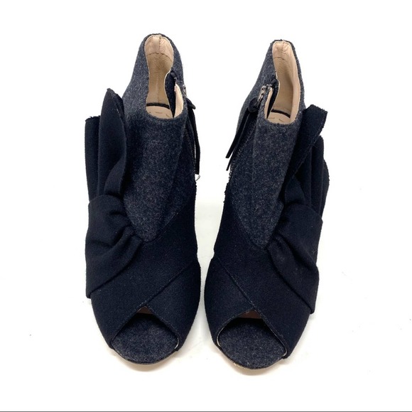 Mui Mui Black Grey Felt Peep Toe Banana Heel Ankle Booties - Picture 5 of 9
